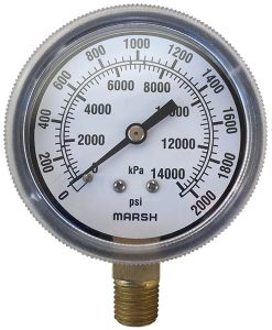 Manómetro dial 2-1/2 “; PSI/KPA, 1/4” NPT inf, caja de acero negro