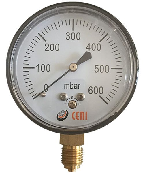 Manómetro dial 2-1/2"; mbar, 1/4" BSP inferior